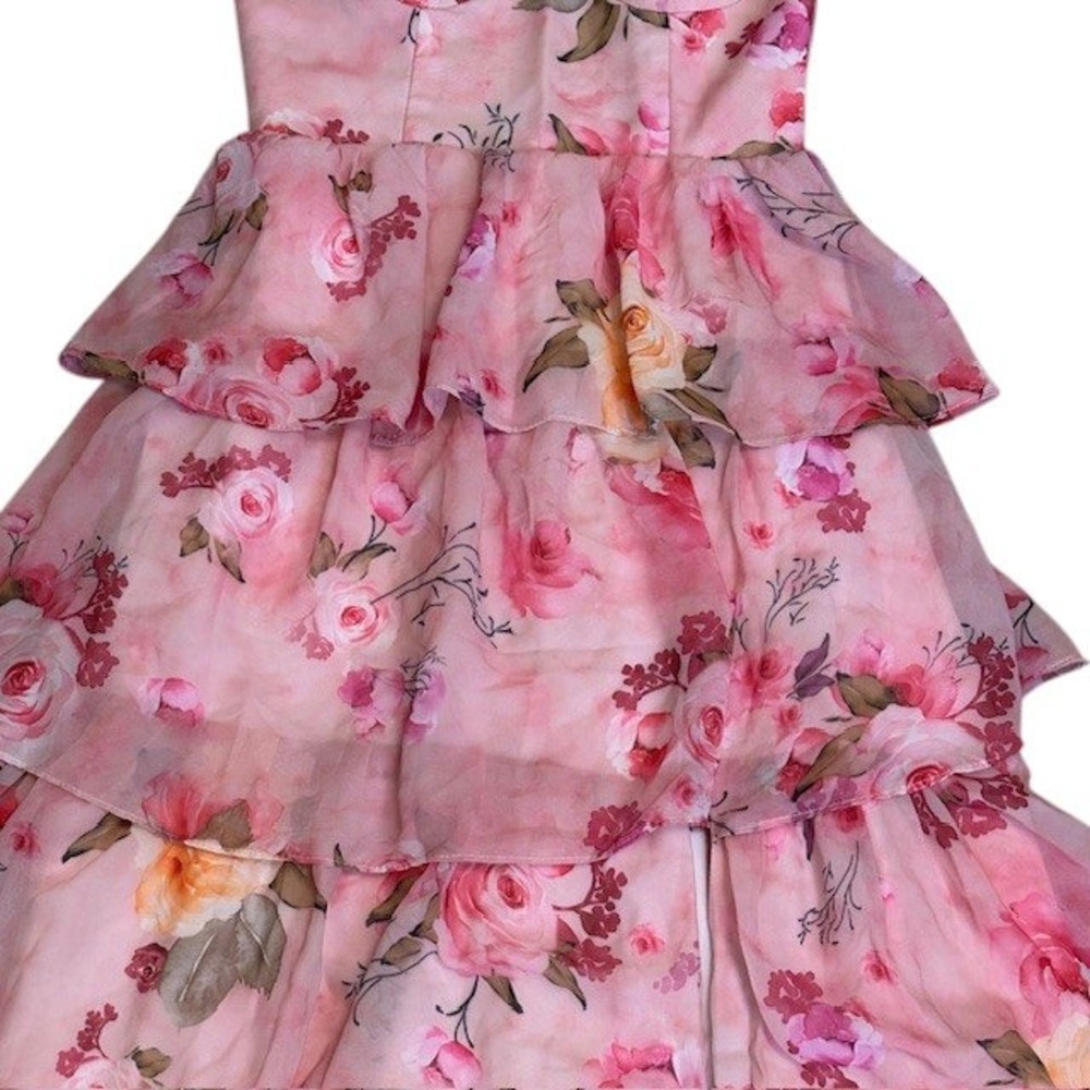 Floral Pink Maxi Dress Ruffle Tiered Corset Back Party Wedding Homecoming Prom‎ - Picture 9 of 16